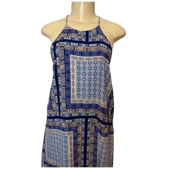Everly By Anthropologie Halter Neck Blue Multicolor Patchwork Mini Dress - Picture 3 of 7